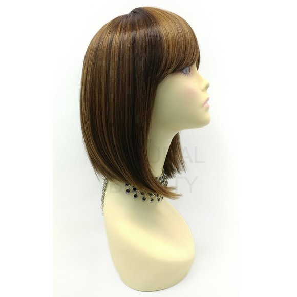 ÑBrown long bob heat resistant wig w/ bangs - Picture 2 of 5